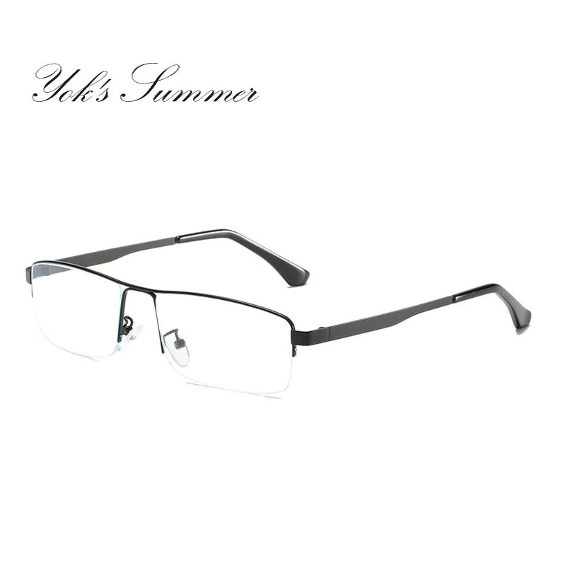 YOK'S прямоугольная полуоправа очки против голубого излучения мужские брендовые компьютерные бизнес очки металлическая оправа HN1250 - Цвет оправы: C1 Black Frame