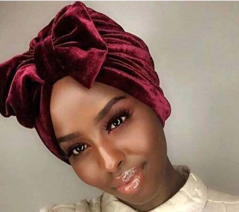 2017 new style Winter velvet Bow bowknot Hijab Turban Hats 