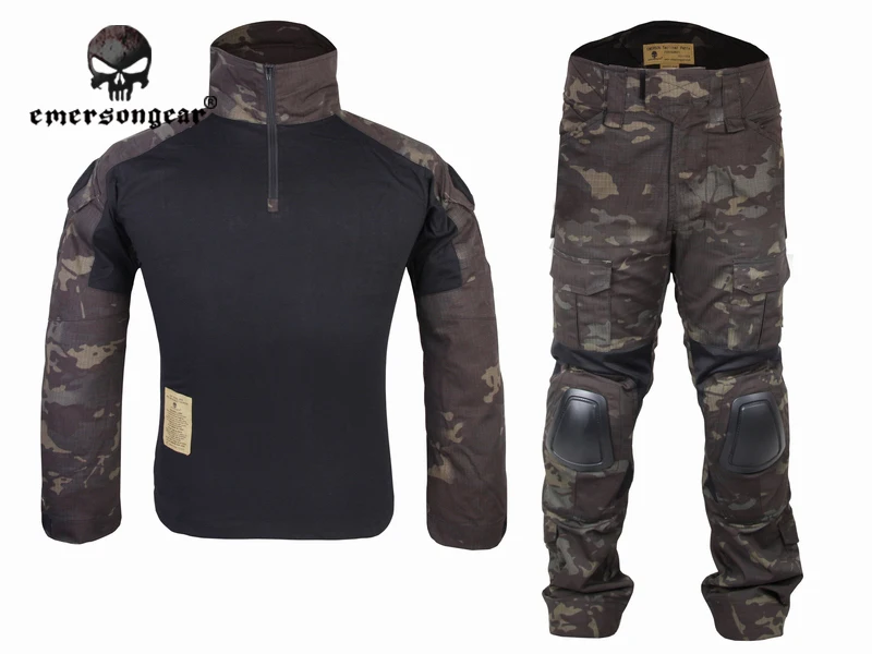 Emersongear Gen2 Combat uniform Shirt&Pants with knee elbow pads Tactical Gear Military Camouflage MCBK Multicam Black EM6971