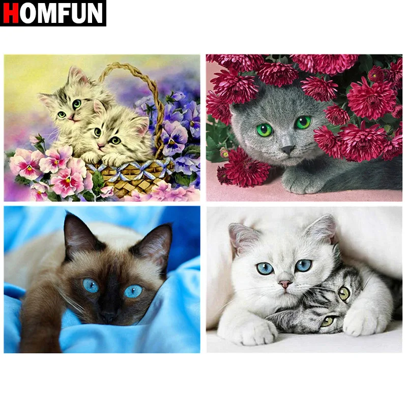 

HOMFUN Full Square/Round Drill 5D DIY Diamond Painting "Flower & cat" 3D Embroidery Cross Stitch 5D Home Decor Gift BK