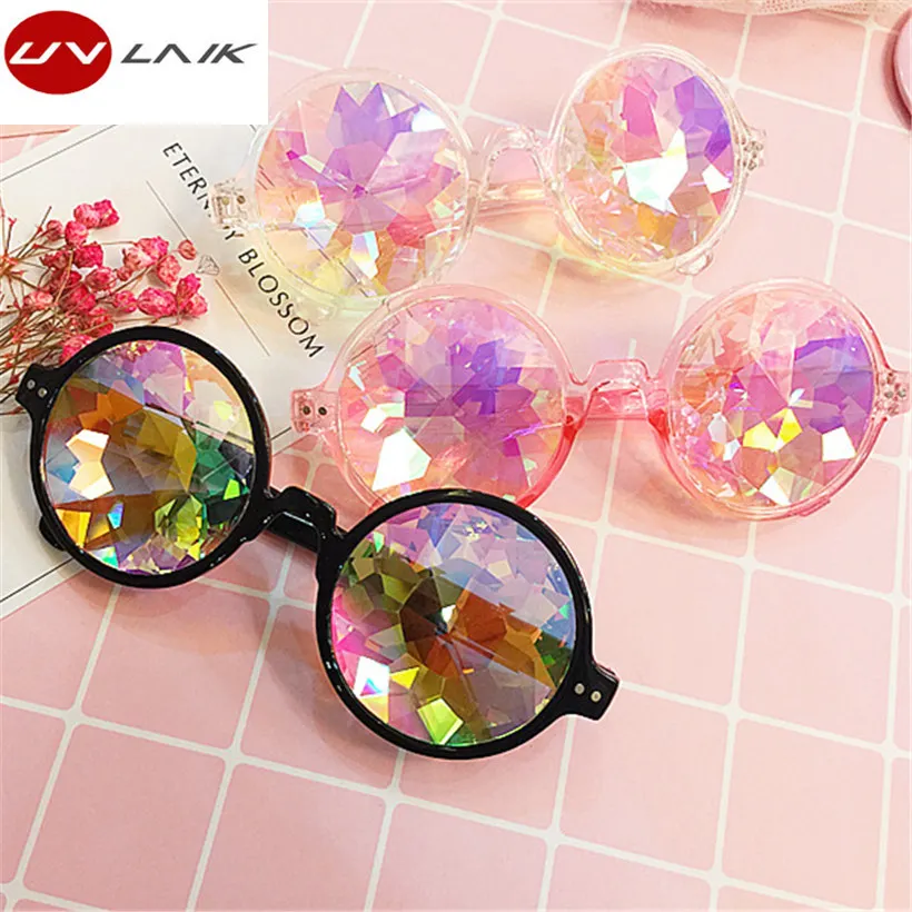 UVLAIK Round Kaleidoscope Sunglasses Men Women Celebrity