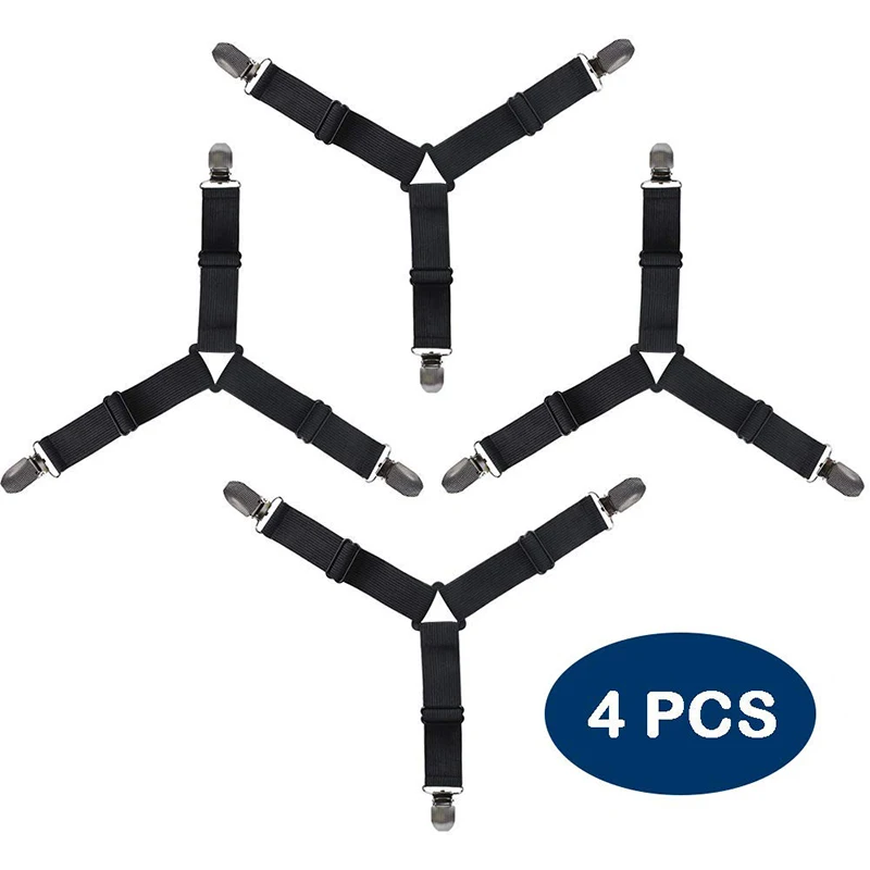 

4 Pcs Bed Sheet Clip Adjustable Non-slip Elastic Sheet Band Straps Suspenders Corner Gripper Holder Clip Bed Sheets Fastener Set