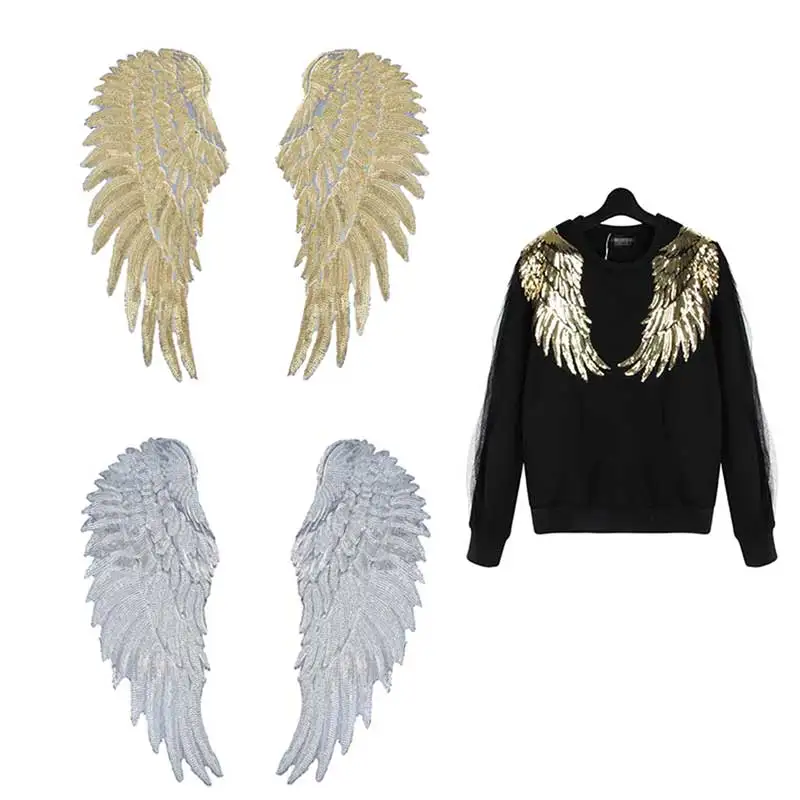 

1Pair Sequins Patches DIY Angel Wings Patches For Kids Clothes Sew-on Embroidered Patch Motif Stripes On Clothes Embroidered
