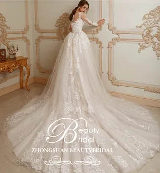 شراءفستان زفاف فاخر الأميرة طويل القطار 2019 حجم كبير فساتين الزفاف Vestidos De Noiva رداء دي ماريج كامل SP007