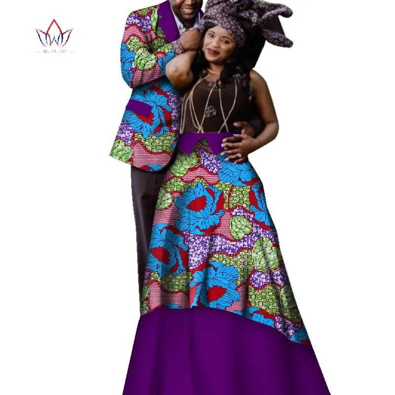 Модная африканская пара свадебная одежда Дашики Женская юбка и мужская рубашка для влюбленных Повседневная Свободная традиционная одежда WYQ201 - Цвет: 1