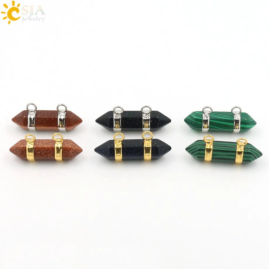Gold Plated Brass Double Buckle Amethyst Lapis Black Onyx White Quartz Stones Pendant