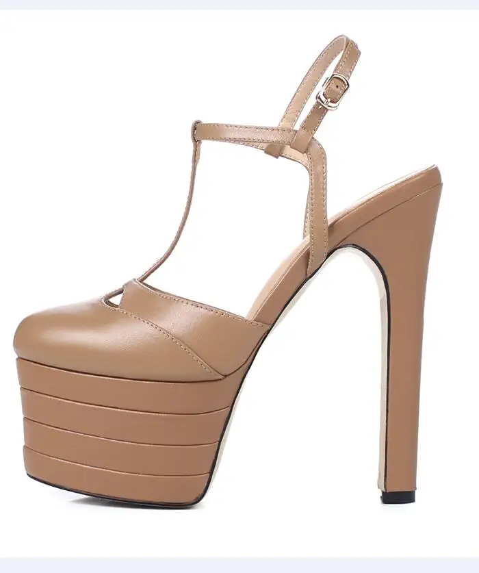 Arden Furtado/ г. Летняя Модная стильная женская обувь женские босоножки из натуральной кожи с Т-образным ремешком на высоком каблуке 15 см - Цвет: apricot