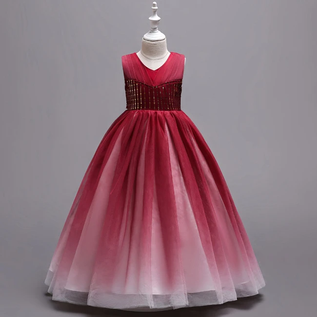 Шикарное торжественное вечернее платье для девочек-подростков длинные женские платья из тюля на выпускной, на день рождения, свадьбу размеры на возраст 4, 6, 8, 10, 12, 14 лет - Цвет: Красный
