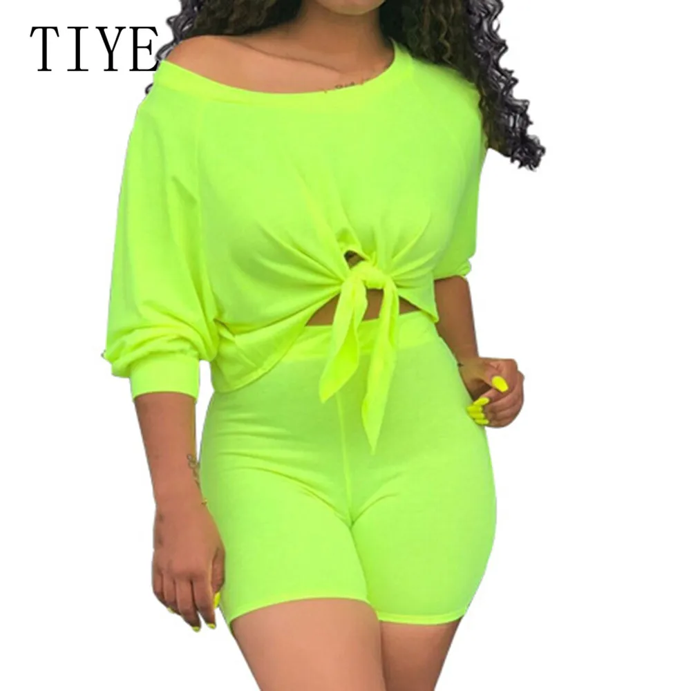 TIYE Two Pieces Sets Off Shoulder Short Sleeve Crop Top and Slim Pants Summer Hollow Out Casual Go Out Playsuits Plus Size XXL