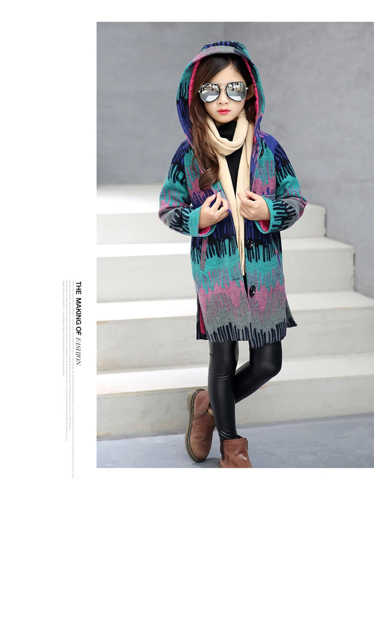 Baby Jackets Wool Coats Girls Children's Warm Winter overcoat fashion Hooded quilted long down Coats For Teenage 5-14Y kids clothing (7)