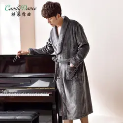 Для мужчин осенью и зимой халаты утепленные фланелевые халаты средней длины большие размеры Досуг пижамы спа-дом пальто теплое