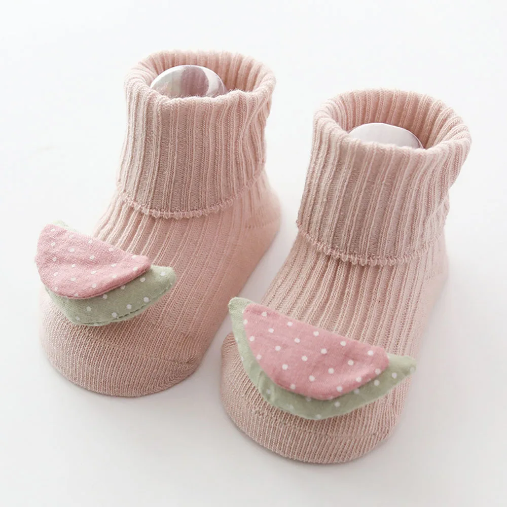 Хлопковые носки для детей от 0 до 18 месяцев Детские нескользящие носки-тапочки с рисунком фруктов из мультфильма для малышей на осень и весну