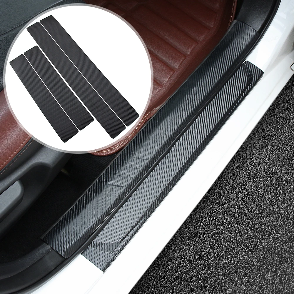 3D Sticker Carbon Fiber Vinyl Deco Cover Car Door Sill Silver Scratch Cover MSS
