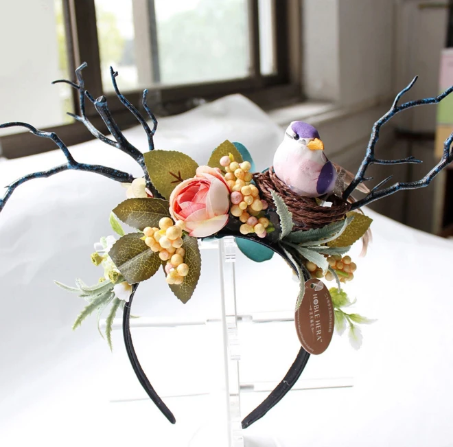 

Gothic Antler Bird Headdress Deer Horn Tree Branches Headband Jewelry Vintage Wedding Cosplay Party Hiar Accessories