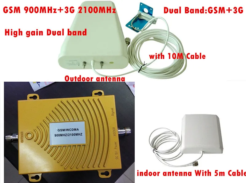 

Dual Band 65dbi,2G 3G GSM Mobile Phone Signal Repeater 3G CDMA 2100MHz / GSM 900Mhz GSM 3G Repeater signal booster Full set