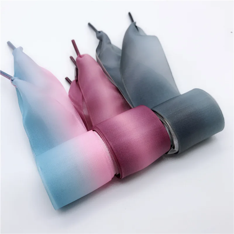 

2pairs 3 Color 4 cm Width Satin Silk Ribbon Shoelaces 80/100/120/140 cm Length Sneaker Sport Shoes Lace Gradual change Shoelace