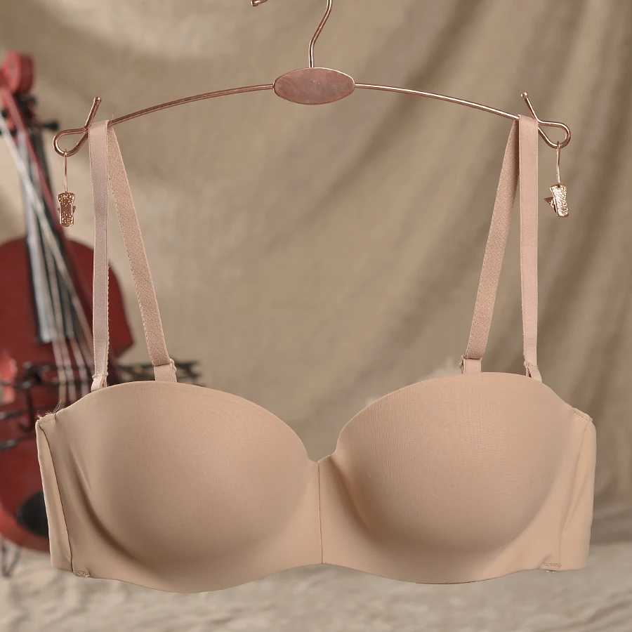 

No shoulder strap super strong anti slip strip invisible steel ring smooth face seamless wedding dress bra