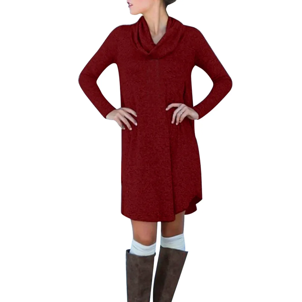 

Women Fashion Long Sleeve Dress Turtle Neck Knitted Casual Loose Dresses
