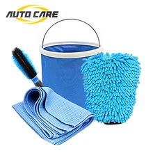 AutoCare 4 PC Auto di Pulizia e Asciugatura Insieme Include Benna Pieghevole In Microfibra Guanto di Lavaggio Pennello Magnete Microfiber Tovagliolo di Secchezza