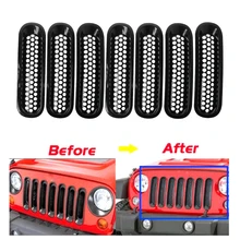 Car-Styling 7PCS For Jeep Wrangler JK 2007-2017 Matte Black Front Insert Mesh Grille Trim Cover Racing Grills Exterior Parts