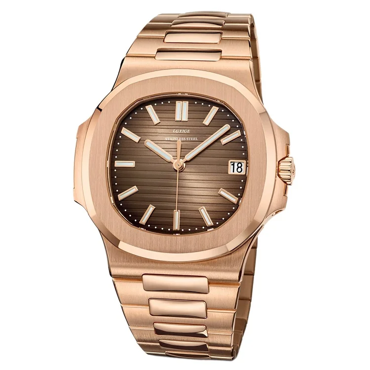 LGXIGE часы для мужчин s лучший бренд класса люкс полностью стальные военные наручные часы для мужчин 30 м водонепроницаемые бизнес светящиеся кварцевые часы - Цвет: rosegold brown