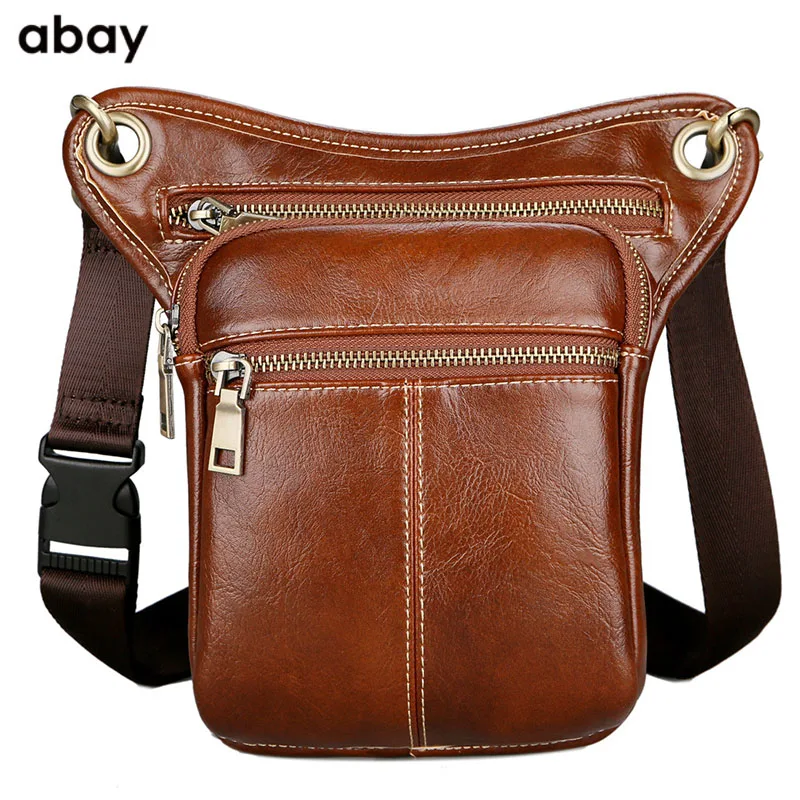 

2019 New High Quality pu leather men's chest bag outdoor sports pockets multi-function leg bag riding bag