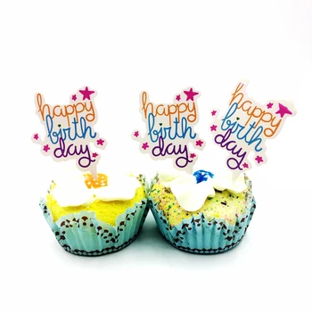 

30pcs Happy Birthday Letter Meteor Stars Cupcake Toppers Cake Card Paper Decoration Baby Shower kids Party Supplies Decorative
