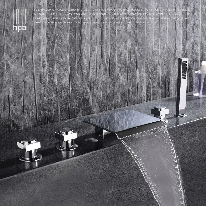 HPB Brass torneira banheiro Hot and Cold Water Bathroom Shower Faucet Deck Mounted Bathtub Mixer Bath Set HP5302