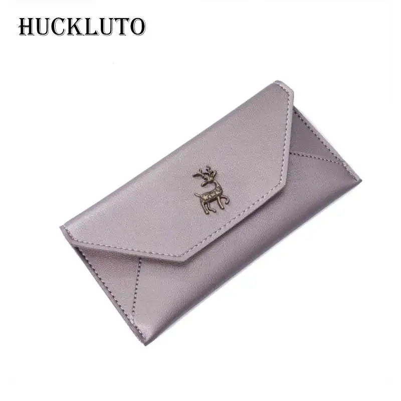 

HuckLuto Brand 2019 New Promotion Sale Japanese And Korean Fashion Card Holder Long Black Deer Coin Purse Leather Female Wallet