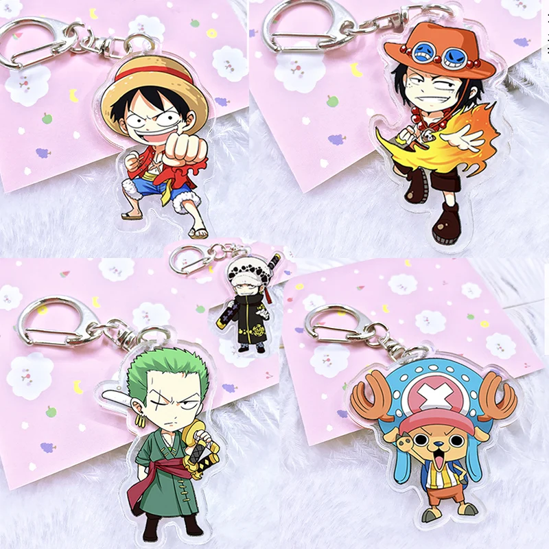 

Japan Anime One Piece Action Figure Luffy Acrylic Bright Color KeyRing two-sided Figurine Naruto Kakashi Keychian toys for kids