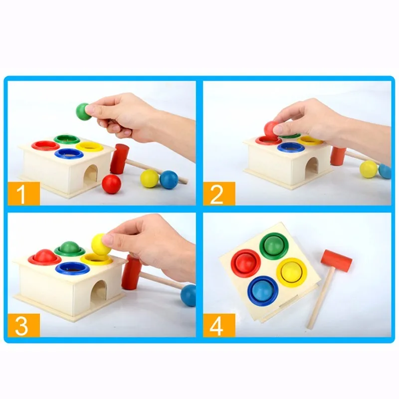 1Set Wooden Hammering Ball Hammer Box Children Fun Playing Hamster Game Toy Early Learning Educational Toys