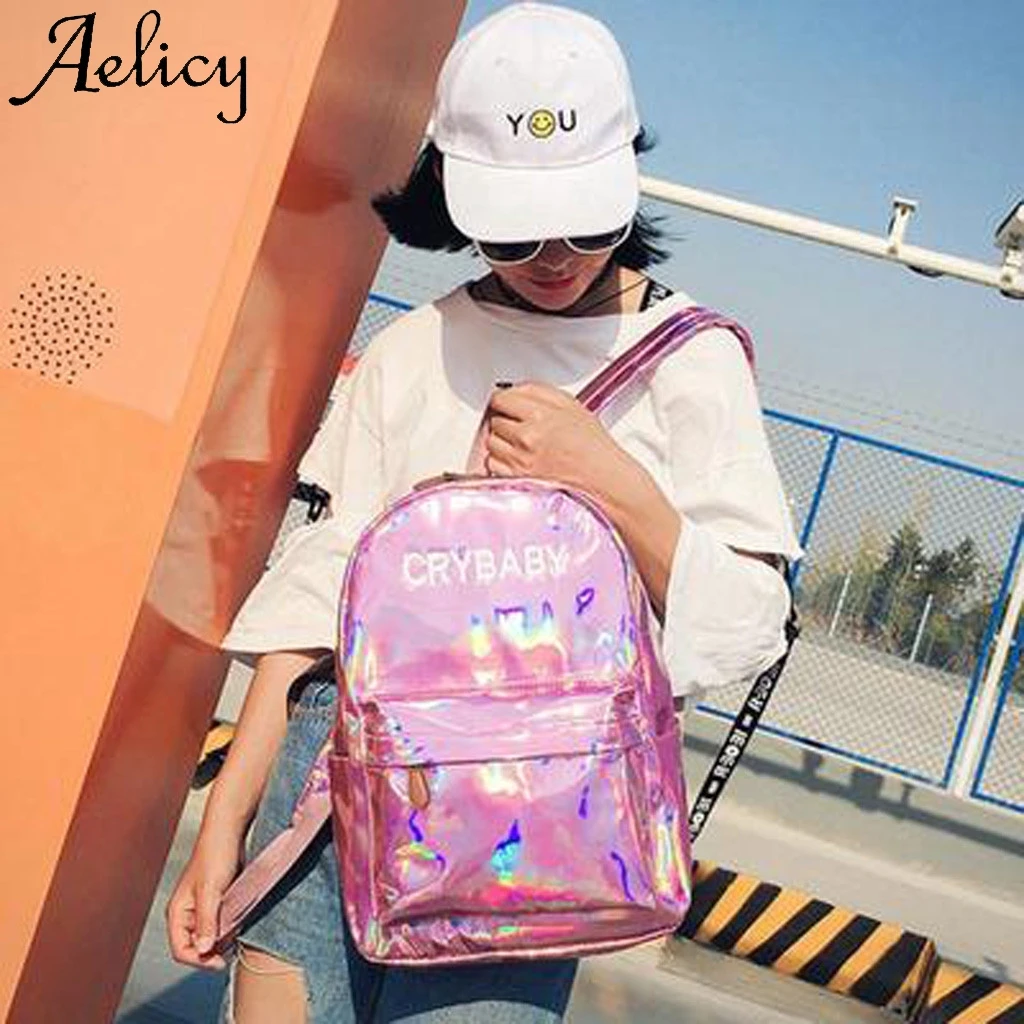 Рюкзак Aelicy Женский вместительный из кожи голографическая школьная сумка высокое