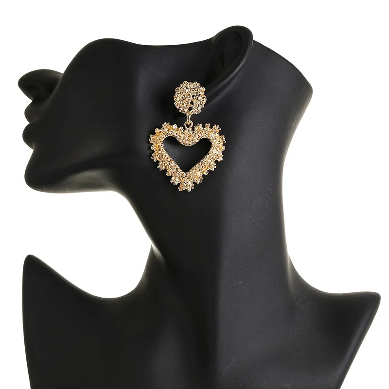 

New 2019 Jewelry Punk Fashion Big Earrings Heart Shape Silver/Gold color Long Drop Earrings for Women European Style