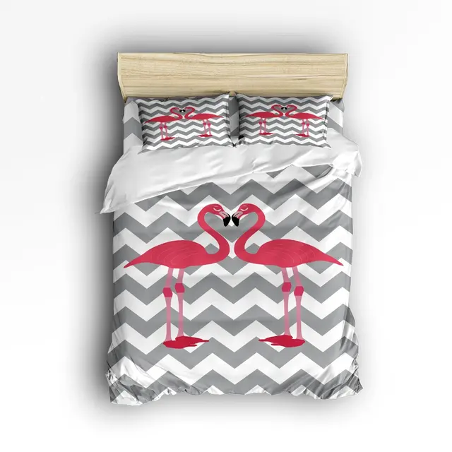 King Size Bedding Set Pink Lover Flamingo Grey Chevron Zipzag Pattern Duvet Cover Bedspread 4 Piece In Sets From Home Garden On