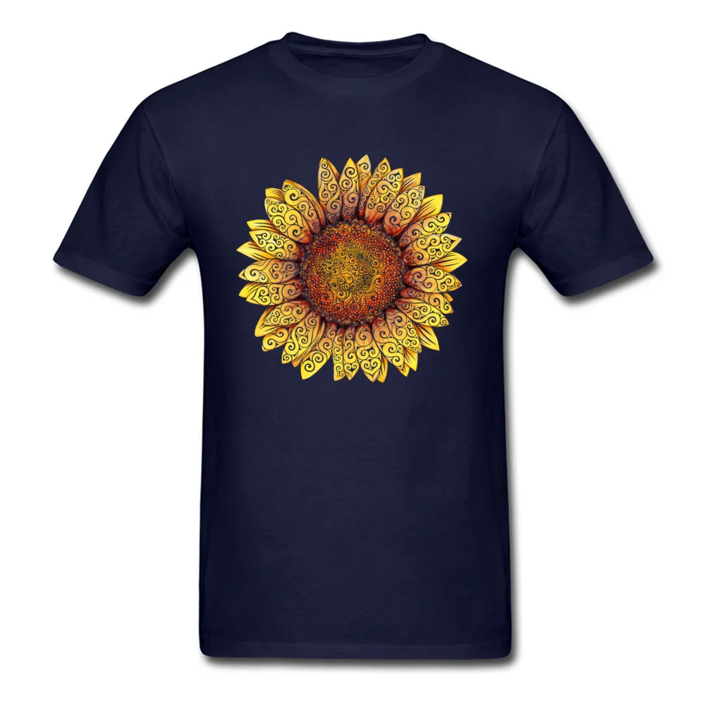 Swirly Sunflower Slim Fit Summer 100% Cotton Crewneck Mens Tops Shirts Printed Clothing Shirt 2017 Popular Short Sleeve T-shirts Swirly Sunflower navy