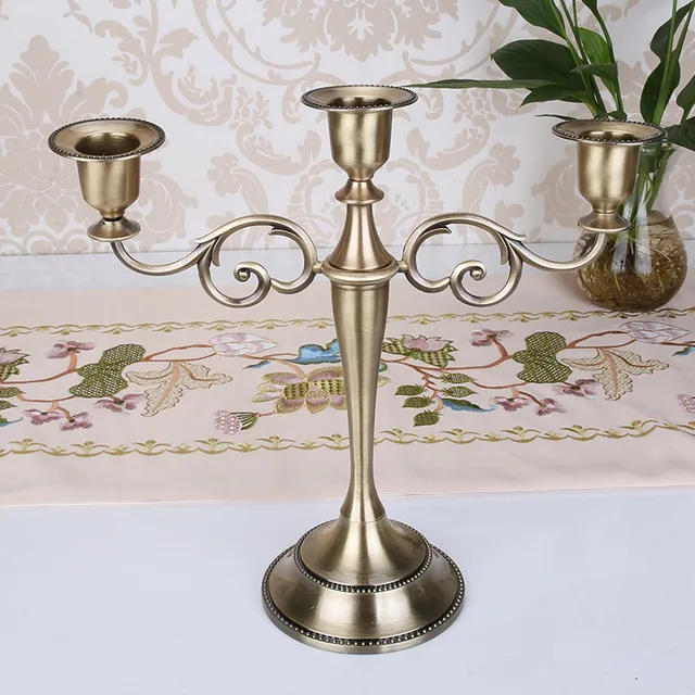 Metal Gold/Bronze Plated Candle Holder Retro 3 Arms Candelabra For