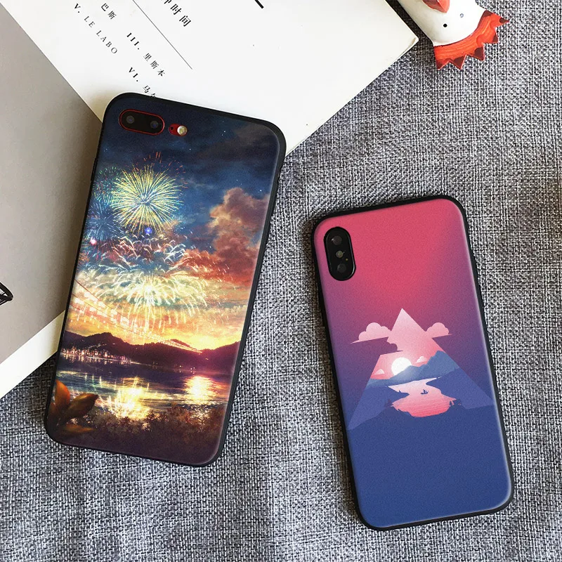 

Colorful Landscape view Fireworks Coque Tpu Soft Silicone Phone Case Cover Shell For Apple IPhone 5 5s SE 6 6s 7 8 Plus X 10