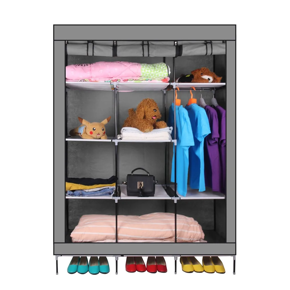 

69 Inch Portable Closet Organizer Large Space Clothes Wardrobe Steel Tube Rack With Shelves Clothing Storage Closet