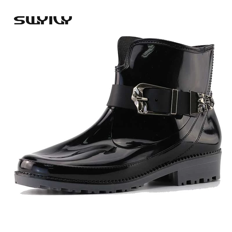 Spring And Autumn Women Rain Boots With Socks,Martin Style Waterproof Shoes,Slip-On With Sequined Fashion Rubber Overshoes