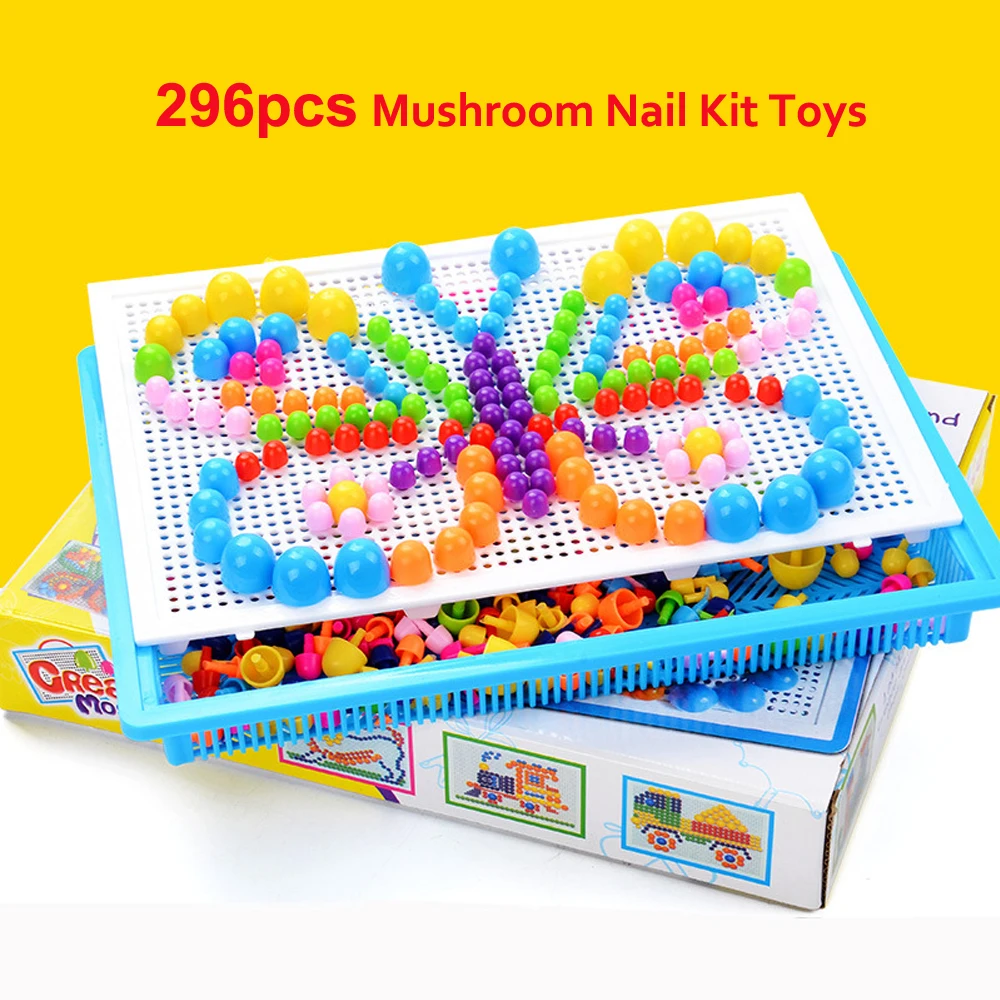 

296pcs Mosaic Picture Puzzle Toy for Children Composite Intellectual Educational Mushroom Nail Kit Toys with Box