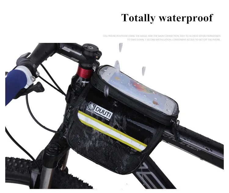 Cheap 5 Color Waterproof Touch Screen Bicycle Bags Cycling Fluorescence Band Frame Bike Front 5.0 inch Mobile Phone Tube Storage Bag 1