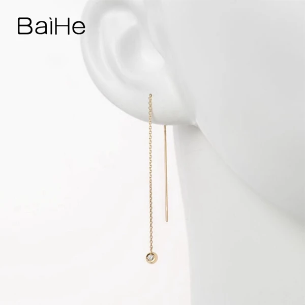 BAIHE Solid 18 K желтое золото(AU750) около 0.04ct H/SI натуральные Алмазы обручальные женские модный подарок для ювелирных изделий серьги
