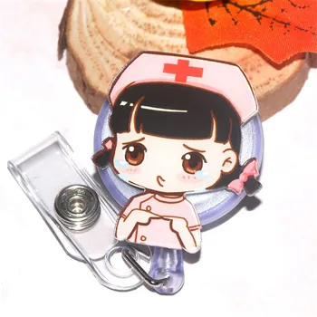 

2019 New Design 1 Piece Retractable Nurse Badge Reel Clip Cartoon girl boy Students IC ID Card Badge Holder