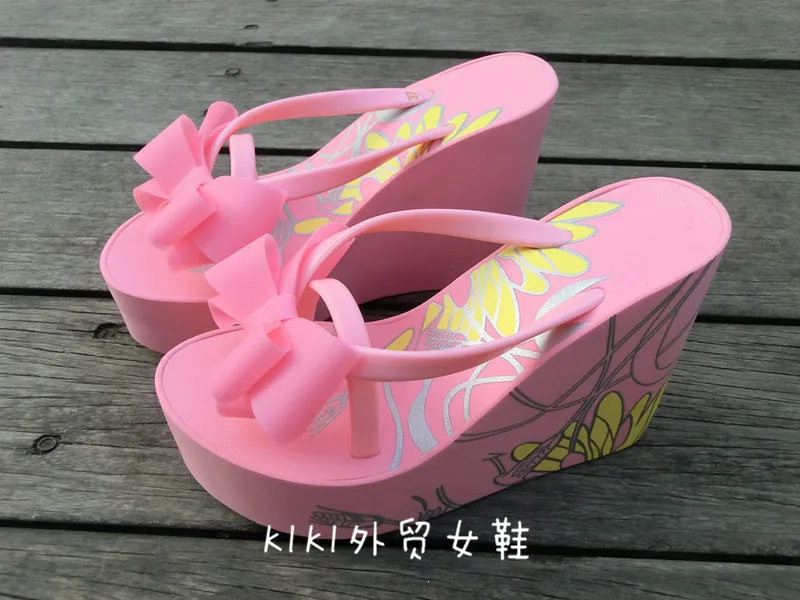 Повседневные тапочки на высоком каблуке 11 см с бантиком - Цвет: Pink Butterfly