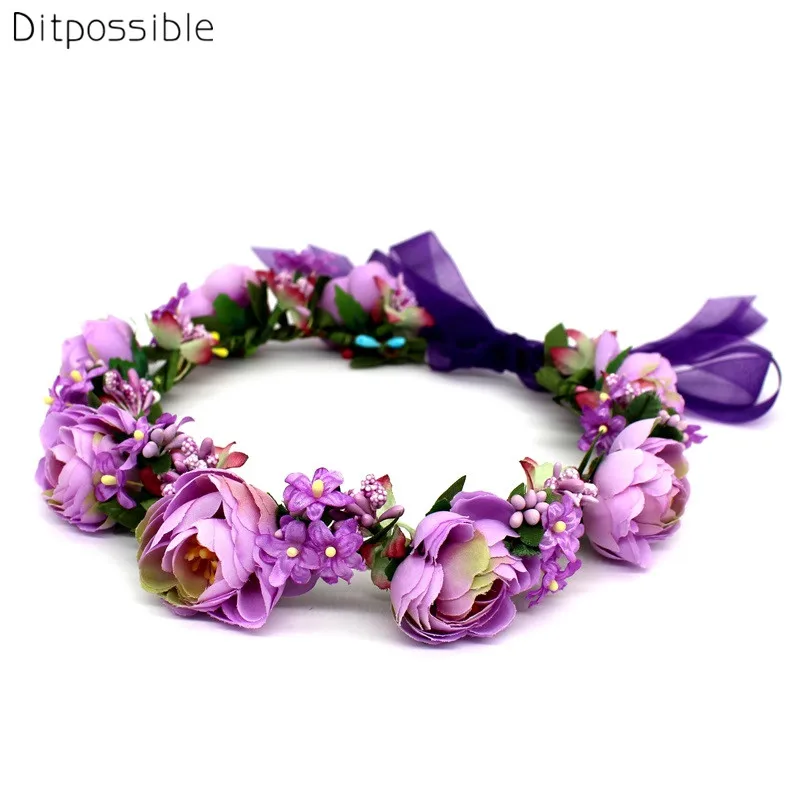 

Ditpossible 2018 new bridal headdress flowers head bands hair accessories purple floral crown wedding hairwear girls headbands