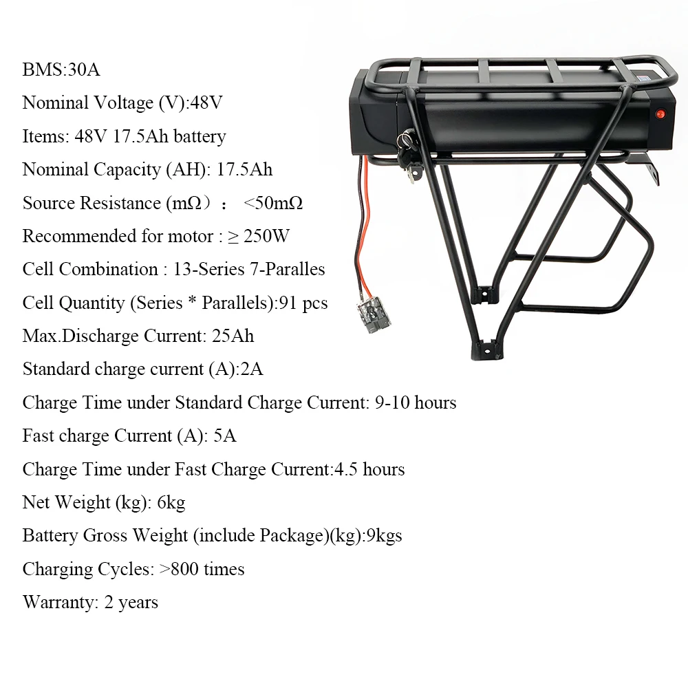 Tongsheng TSDZ2 48V 750W Incl 48V 17.5Ah Bagagedrager Accu BUDGET
