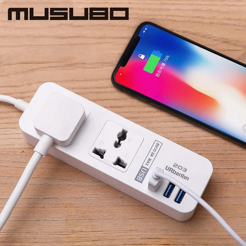 

Musubo Fast Phone Charging 3 USB For iPhone 5 6 7 8P Chargers + 2 Sockets Standard Plug Smart Home Electronic Power Strip Socket