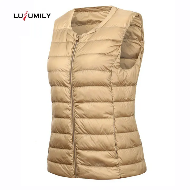 

Lusumily High-quality Plus Size 4XL 5XL Solid Vest Women Waistcoat Warm Ultra Light Down Vest Female Portable Sleeveless Winter