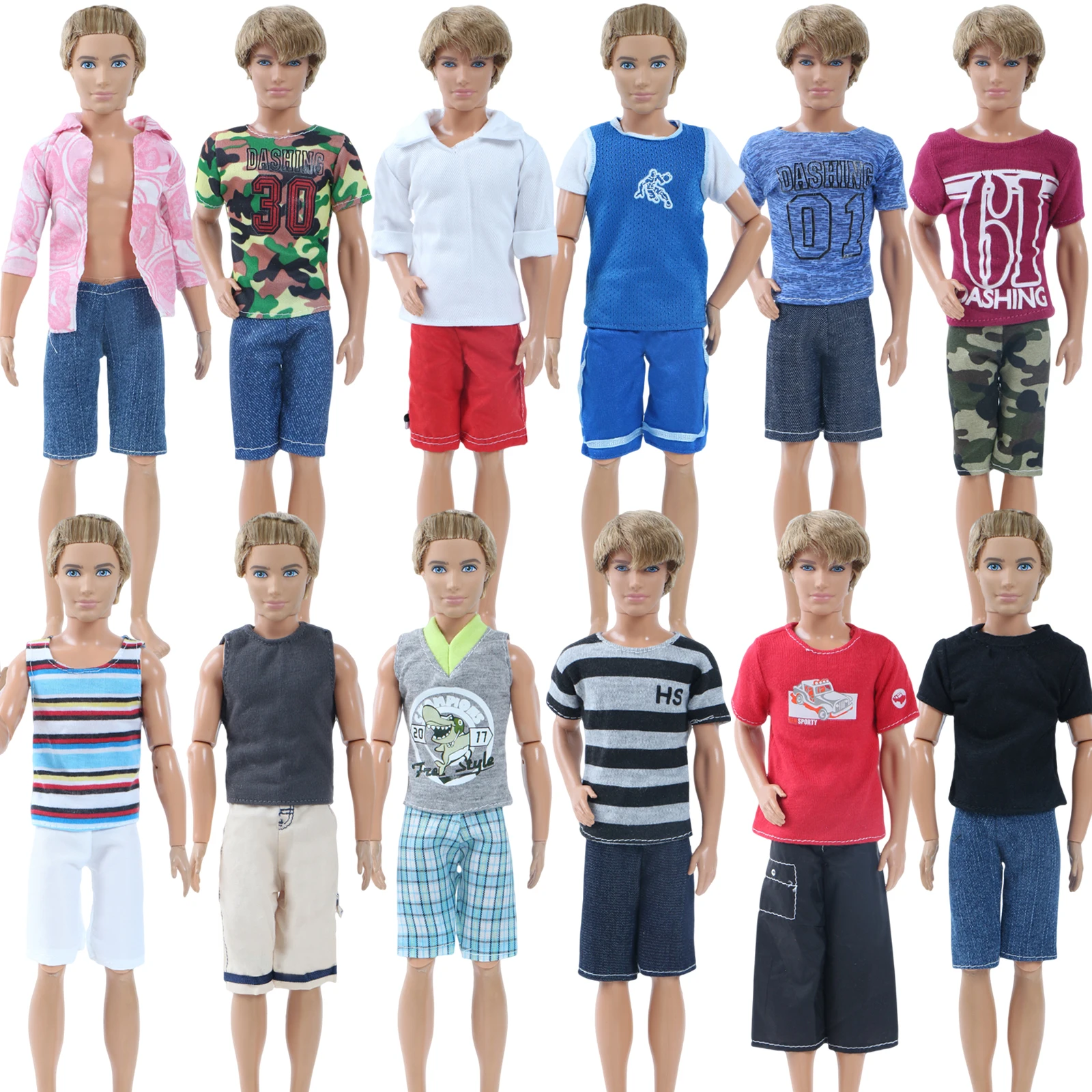 

3 Pcs/Lot Short Men Outfit Summer Sport Outfit Shirt Pants Clothes for Barbie Boy Friend Ken Doll 1:6 Puppet Accessories Toy