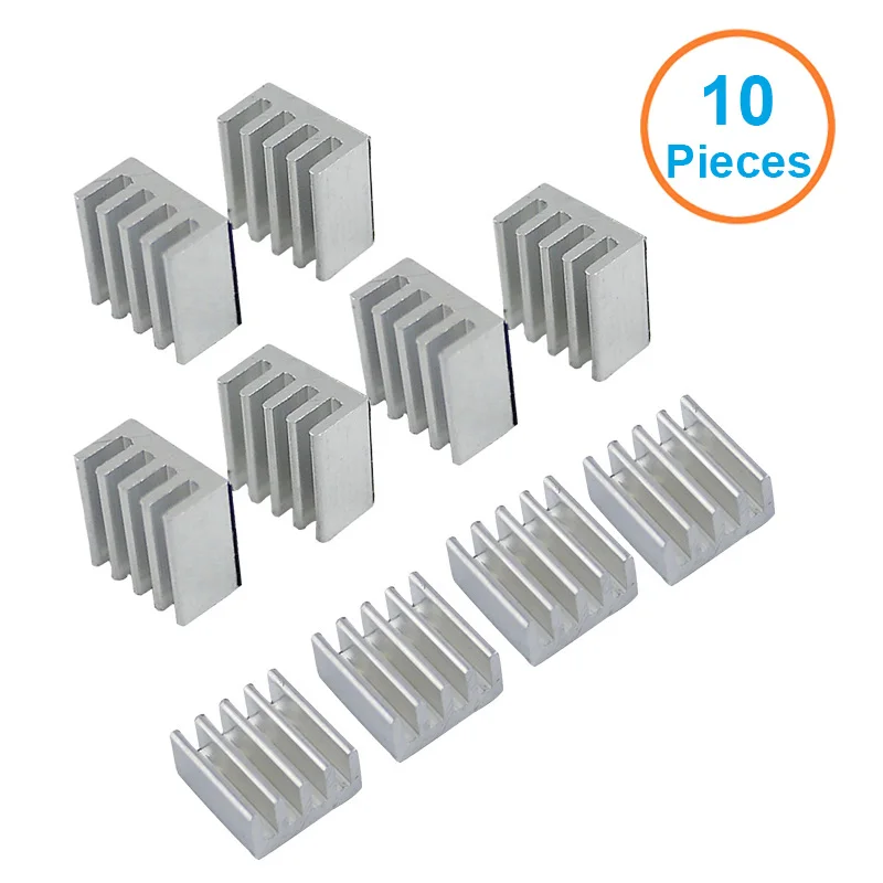 En-Labs 10pcs Aluminum Heatsink 14*14*10mm Electronic Chip Radiator Cooler w/ 3M9448A Thermal Double Sided Adhesive Tape
